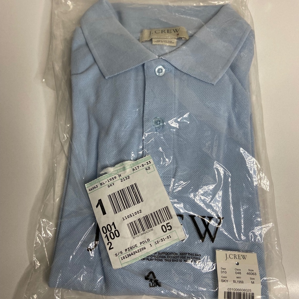J Crew Sky Blue Short Sleeve Pique Polo Shirt; Medium; NWT